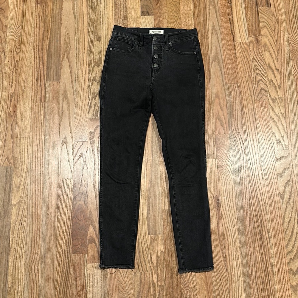 Madewell black high-rise skinny jeans frayed hem